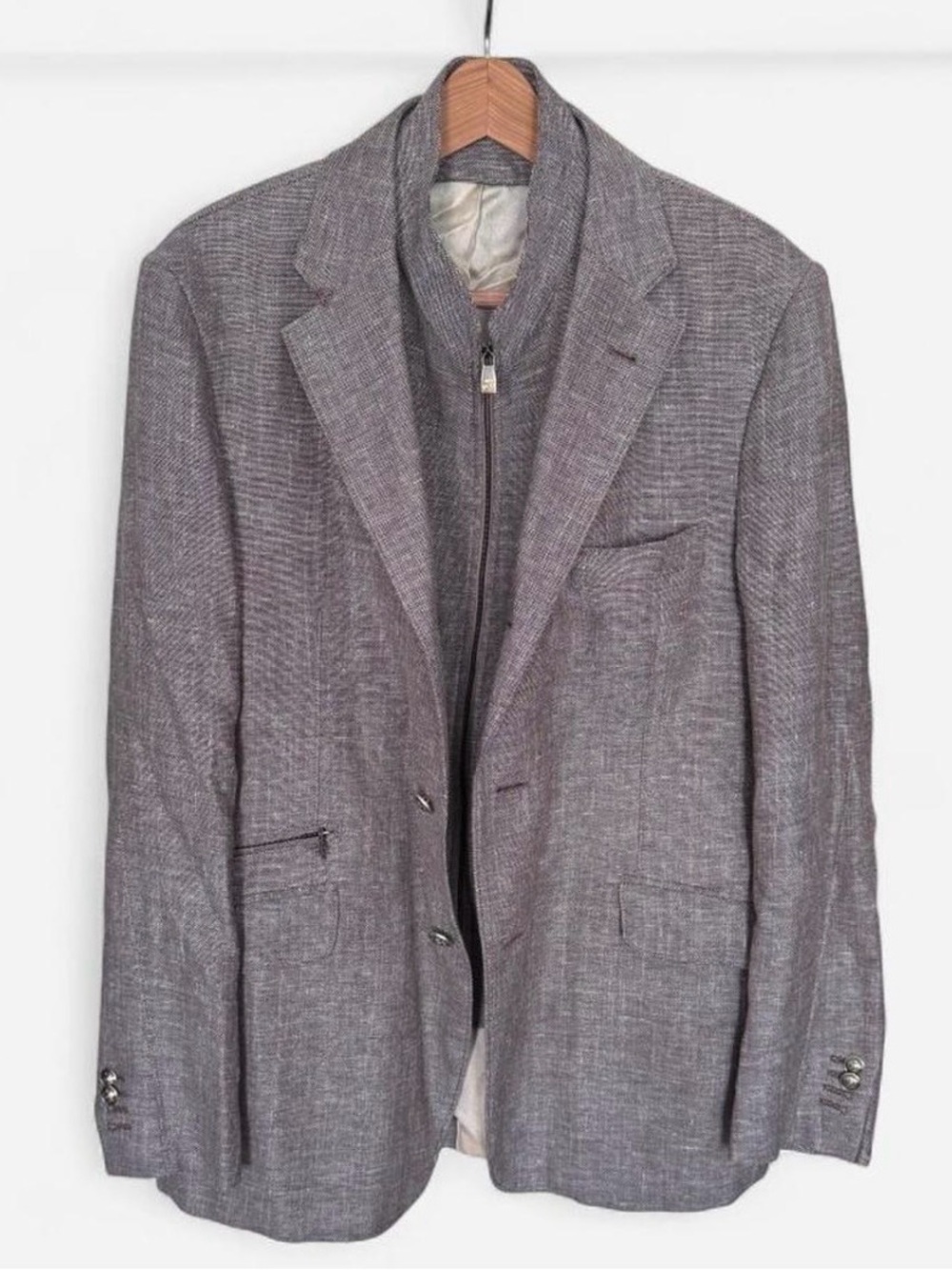 Corneliani ID Blazer Mens 42R Wool Linen Silk Sport Coat Detachable Vest Italy